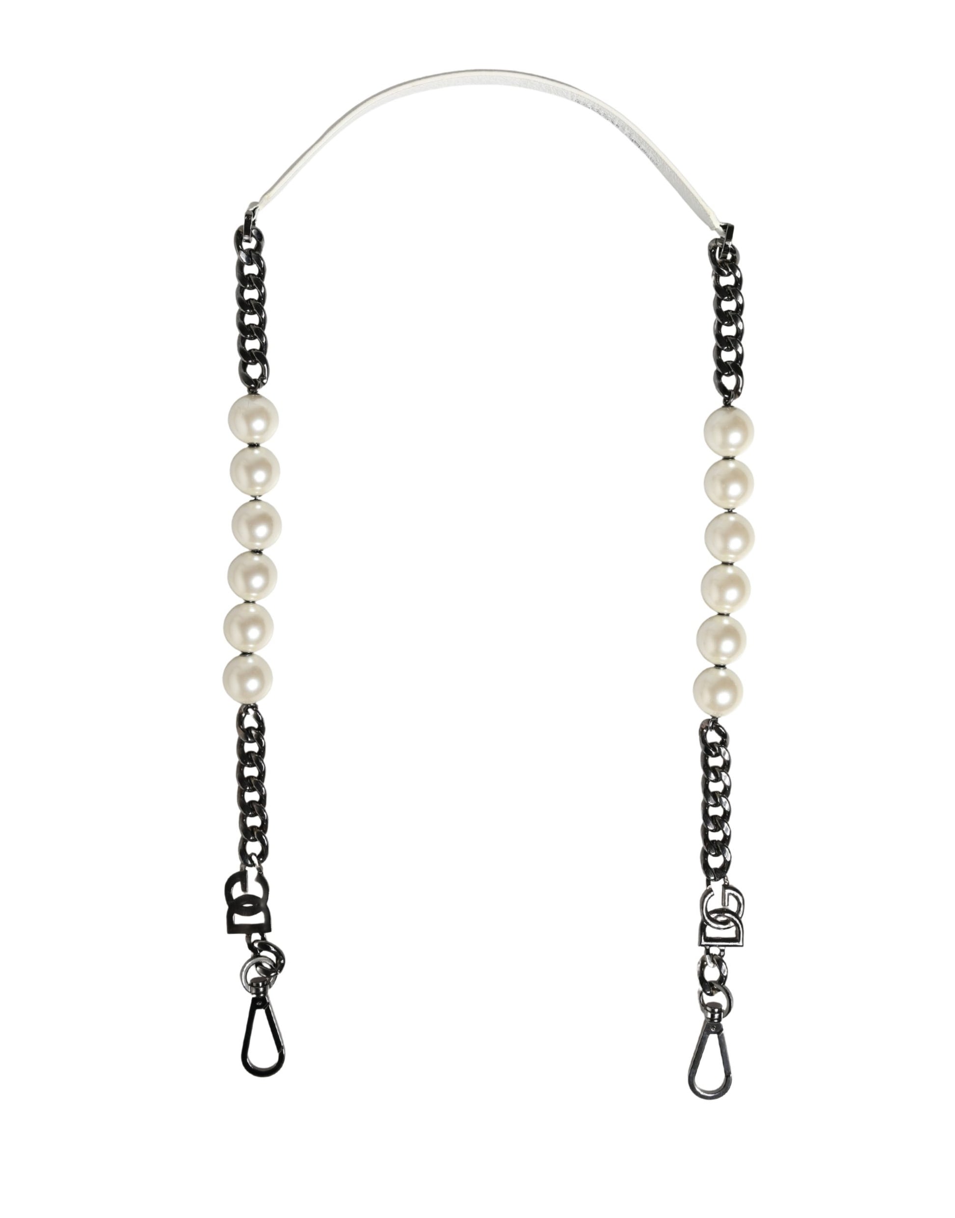 Shoulder Strap by Dolce & Gabbana for women in brass zamak & calf leather pearl, silver & white showcases a enviable design, perfect for elevating any ensemble as part of the Brass Zamak Calf Leather Shoulder Strap collection.