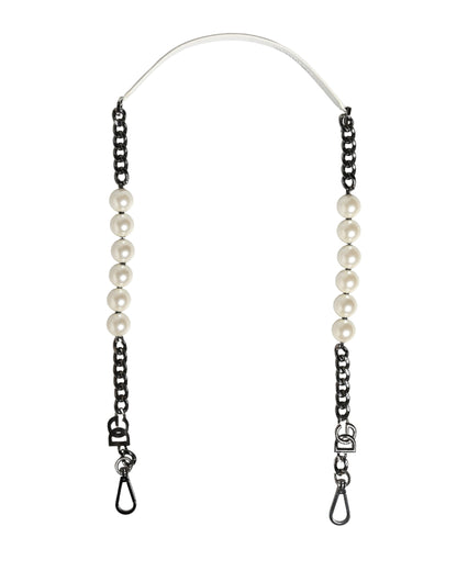Shoulder Strap by Dolce & Gabbana for women in brass zamak & calf leather pearl, silver & white showcases a enviable design, perfect for elevating any ensemble as part of the Brass Zamak Calf Leather Shoulder Strap collection.
