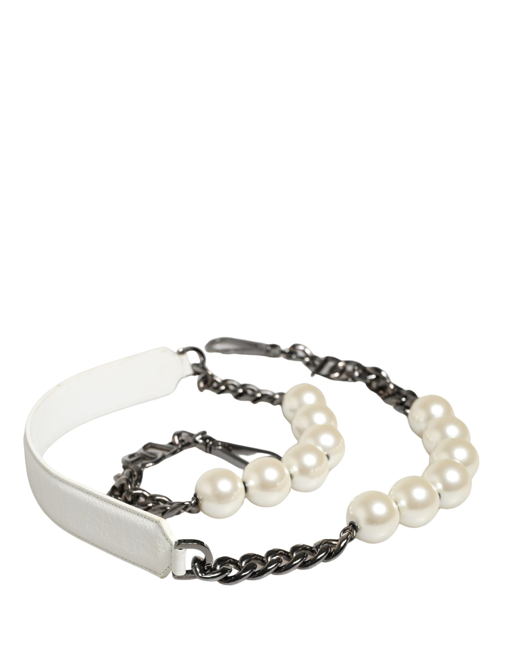 Shoulder Strap by Dolce & Gabbana for women in brass zamak & calf leather pearl, silver & white features a dynamic silhouette, artfully enhancing the dynamic design of this Brass Zamak Calf Leather Shoulder Strap.