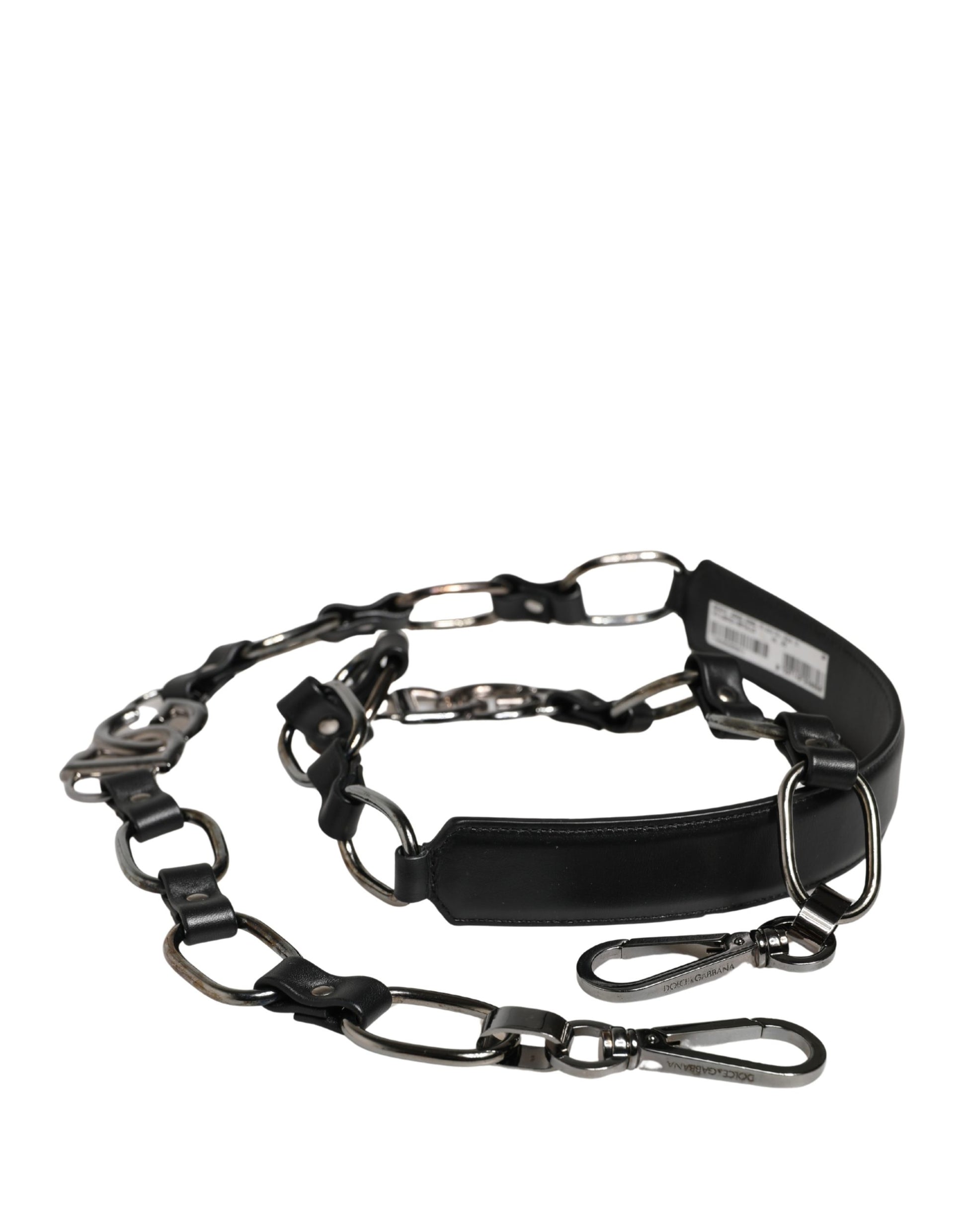 Shoulder Strap by Dolce & Gabbana for women in brass zamak & calf leather black & silver features a contemporary design, highlighting the distinctive style of the Brass Zamak Calf Leather Shoulder Strap with a contemporary finish.