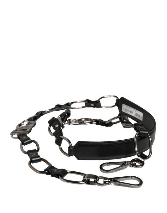 Shoulder Strap by Dolce & Gabbana for women in brass zamak & calf leather black & silver features a contemporary design, highlighting the distinctive style of the Brass Zamak Calf Leather Shoulder Strap with a contemporary finish.