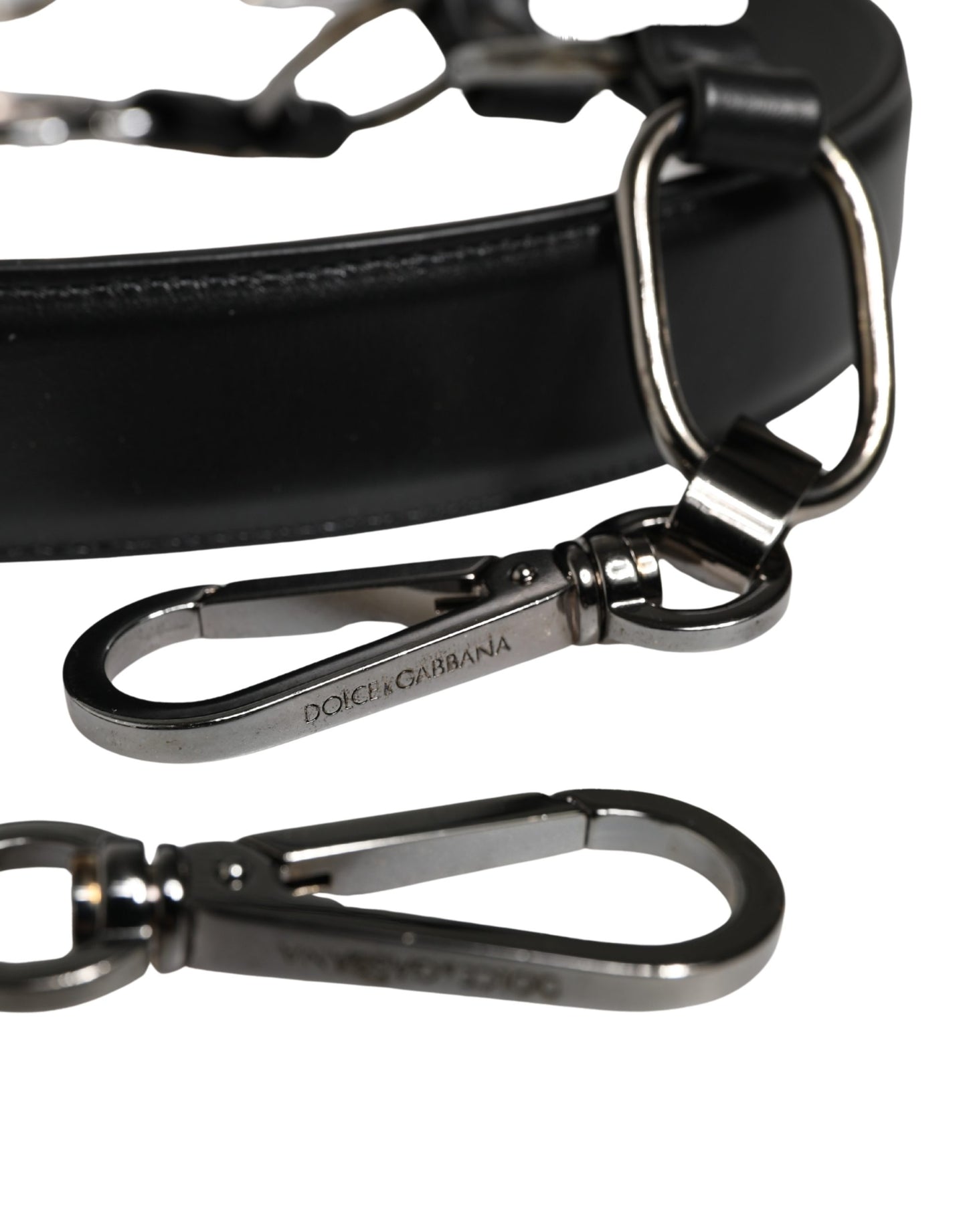 Shoulder Strap by Dolce & Gabbana for women in brass zamak & calf leather black & silver showcases a enviable design, perfect for elevating any ensemble as part of the Brass Zamak Calf Leather Shoulder Strap collection.