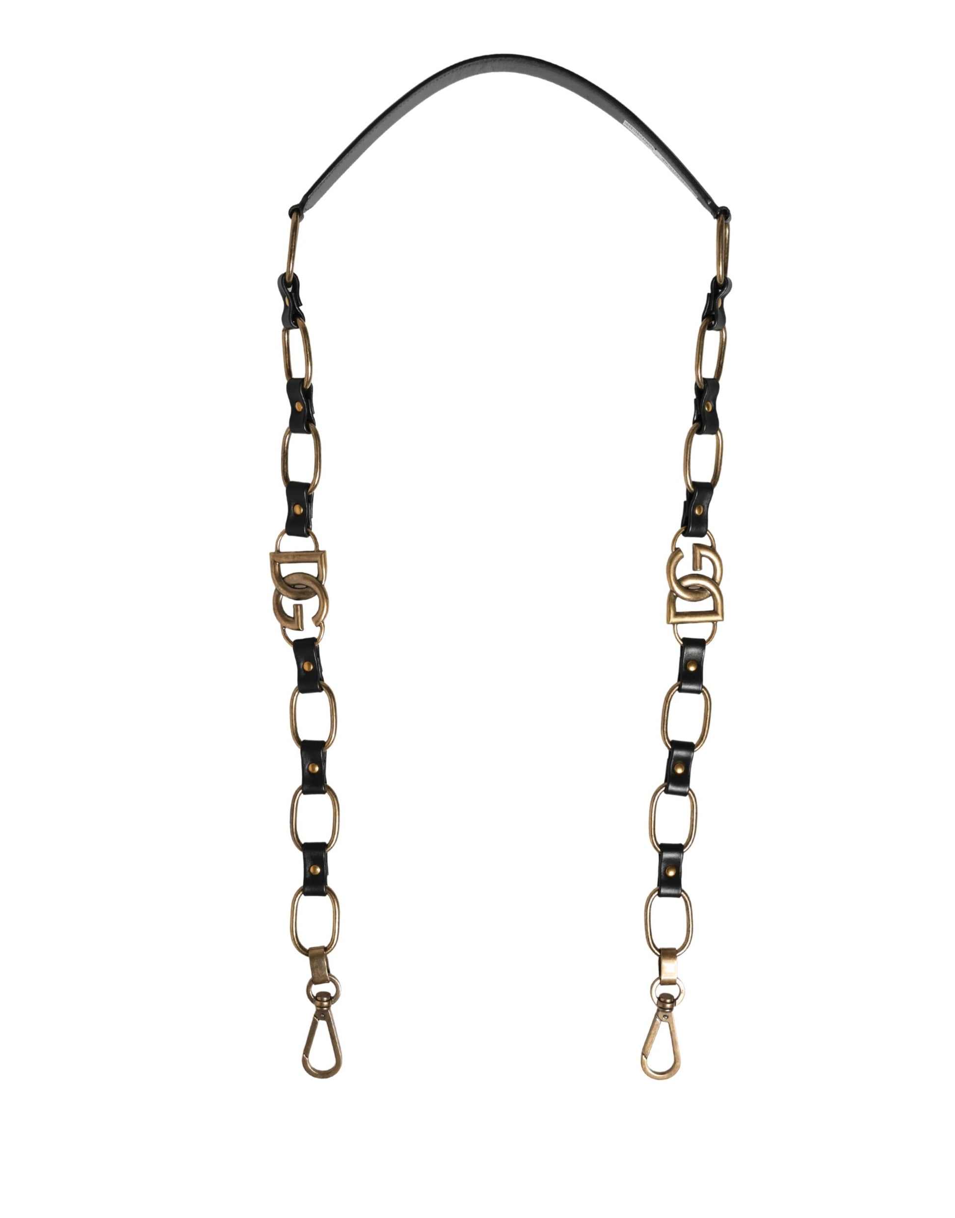 Shoulder Strap by Dolce & Gabbana for women in brass zamak & calf leather black & gold features a contemporary design, highlighting the distinctive style of the Brass Zamak Calf Leather Shoulder Strap with a contemporary finish.