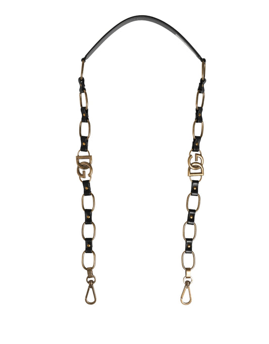 Shoulder Strap by Dolce & Gabbana for women in brass zamak & calf leather black & gold features a contemporary design, highlighting the distinctive style of the Brass Zamak Calf Leather Shoulder Strap with a contemporary finish.