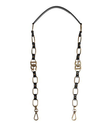 Shoulder Strap by Dolce & Gabbana for women in brass zamak & calf leather black & gold showcases a enviable design, perfect for elevating any ensemble as part of the Brass Zamak Calf Leather Shoulder Strap collection.