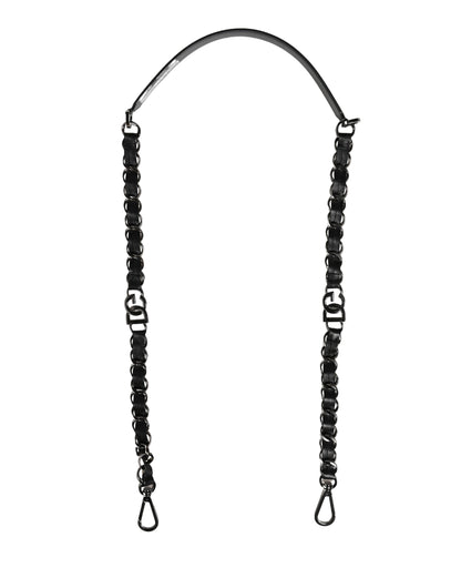 Shoulder Strap by Dolce & Gabbana for women in brass zamak & calf leather black & silver features a dynamic silhouette, artfully enhancing the dynamic design of this Brass Zamak Calf Leather Shoulder Strap.
