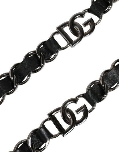Shoulder Strap by Dolce & Gabbana for women in brass zamak & calf leather black & silver features a chic design, presenting a refined view of the Brass Zamak Calf Leather Shoulder Strap with a chic finish.