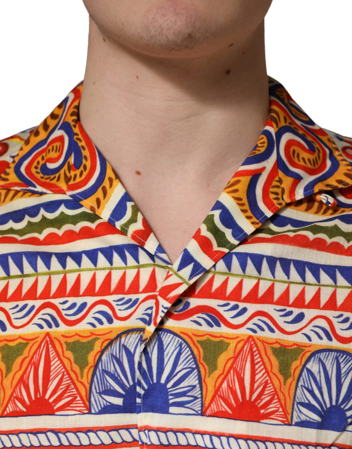 Dolce & Gabbana Men's Slim Long-Sleeve Cotton Twill Dress Shirt - Black Multicolor