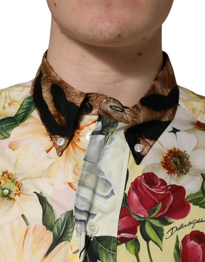 Dolce & Gabbana Multicolor Floral Animal Print Collared Shirt