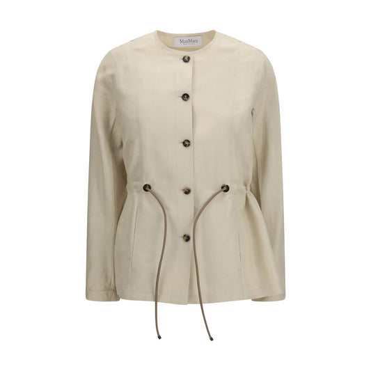 Jacket by Max Mara for women in horn linen metal & silk beige & horn presents a authentic silhouette, artfully detailed with a authentic round neckline and functional pockets for a premium authentic finish.