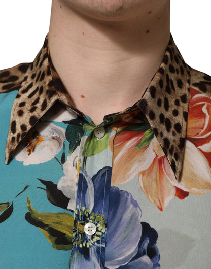Dolce & Gabbana Multicolor Floral Animal Print Collared Shirt