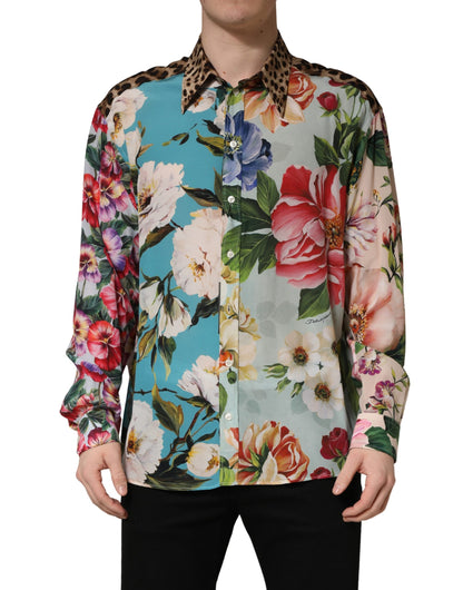 Dolce & Gabbana Multicolor Floral Animal Print Collared Shirt