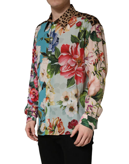 Dolce & Gabbana Multicolor Floral Animal Print Collared Shirt