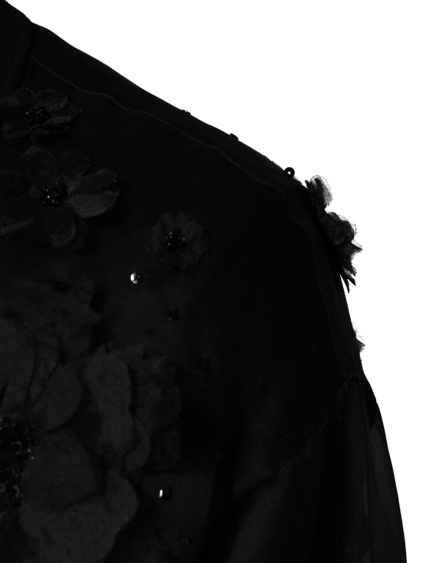 Dolce & Gabbana Black Floral Applique Sheer Short Sleeve Shirt