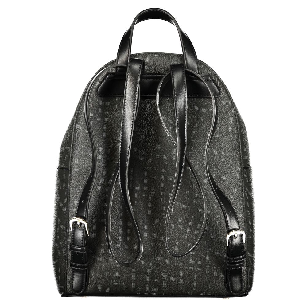 Backpack by Mario Valentino for women in polyurethane black showcases an architectural Polyurethane Backpack design, featuring a secure , ample , and architectural backpack-strap for a sophisticated look.