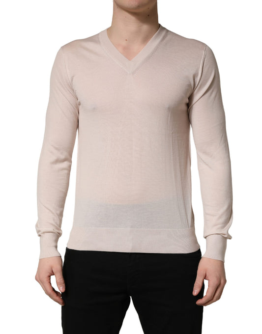 Sweatshirt by Dolce & Gabbana for men in cashmere beige features an enviable silhouette, showcasing a premium and refined wrap v-neck neckline for a truly enviable finish.