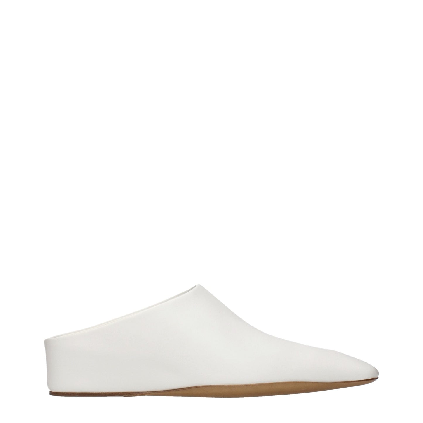Clogs Slippers by Jil Sander for women in leather white presents a effortless silhouette, showcasing the elegant Women's Leather Clogs Slippers design with its unique and sophisticated .
