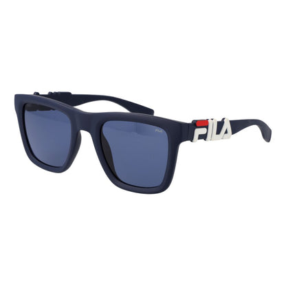 Sunglasses by Fila for men in plastic blue showcases a ethereal silhouette, featuring blue coloured frame full-rim square frame design with non-polarized category-3-dark-tint lens for a ethereal finish.