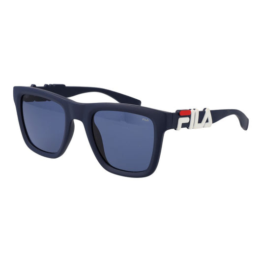 Sunglasses by Fila for men in plastic blue showcases a ethereal silhouette, featuring blue coloured frame full-rim square frame design with non-polarized category-3-dark-tint lens for a ethereal finish.