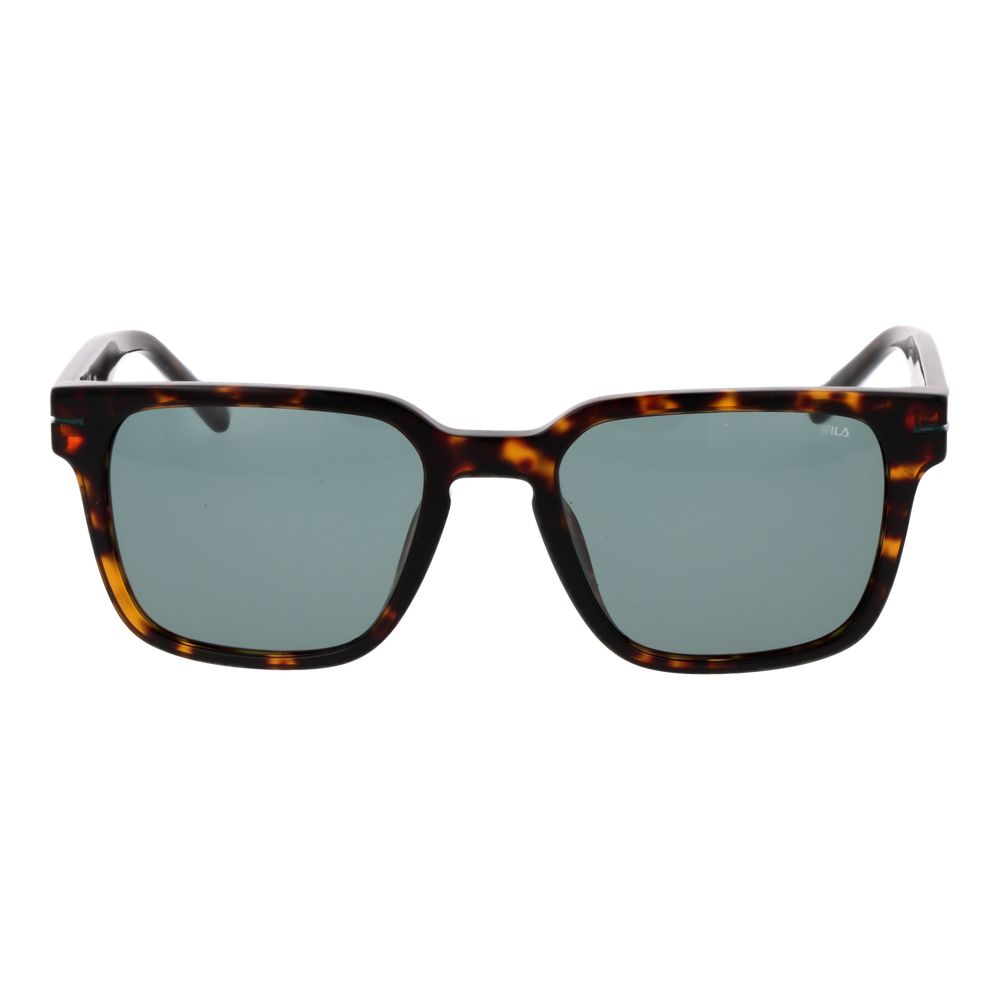 Sunglasses by Fila for men in cellulose acetate brown features an lustrous full-rim square frame design with brown coloured frame detailing and non-polarized category-2-medium-tint lens for a lustrous aesthetic.