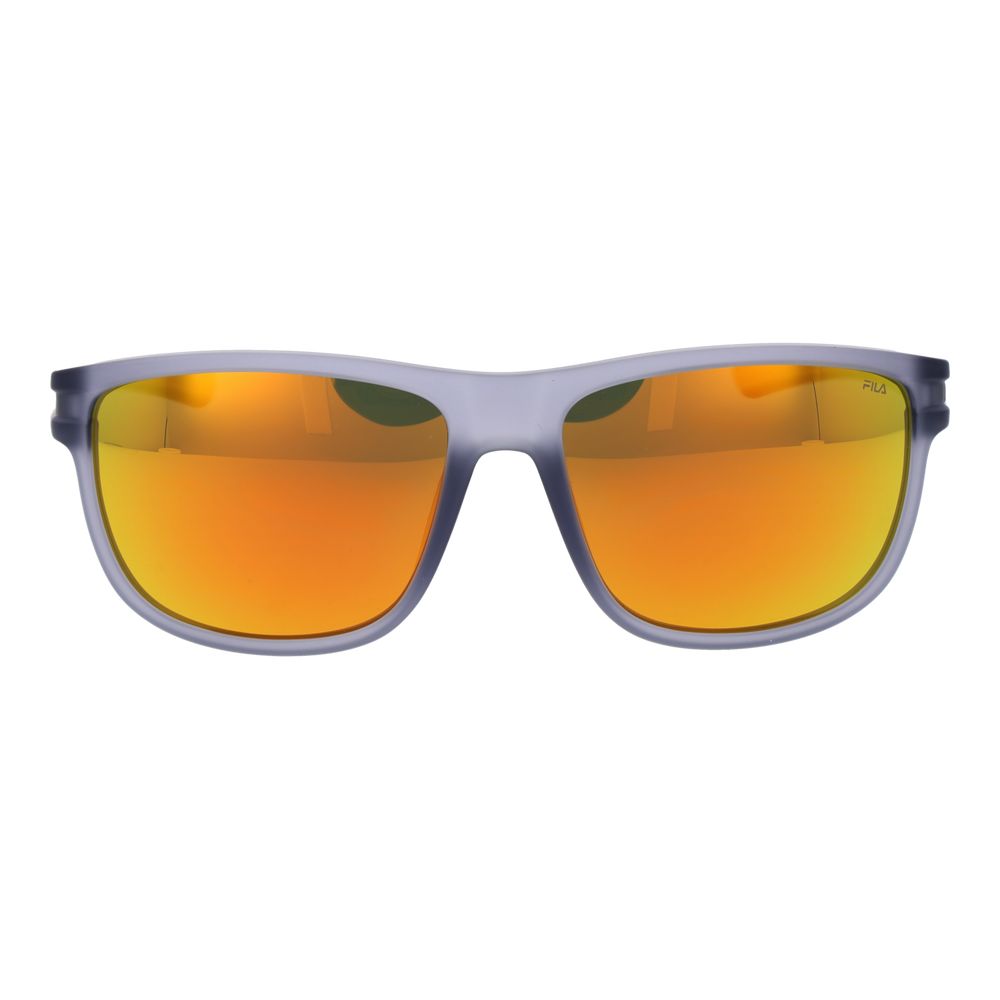 Sunglasses by Fila for men in plastic gray features a sumptuous silhouette, showcasing a sumptuous full-rim square frame design in gray coloured frame with high-performance polarized mirrored category-3-dark-tint lens.