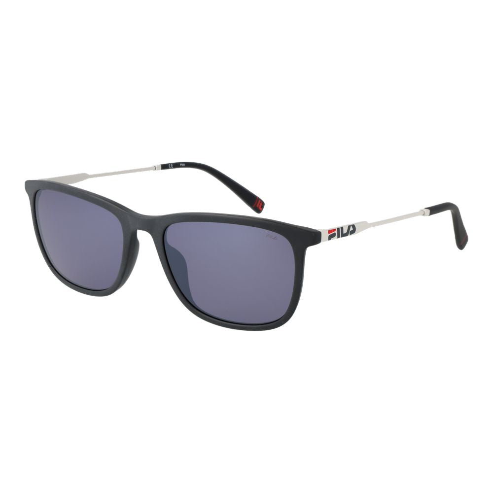 Sunglasses by Fila for men in stainless steel and gray presents a sumptuous silhouette, featuring gray coloured frame and full-rim square frame design with mirrored category-3-dark-tint lens for a sumptuous look.