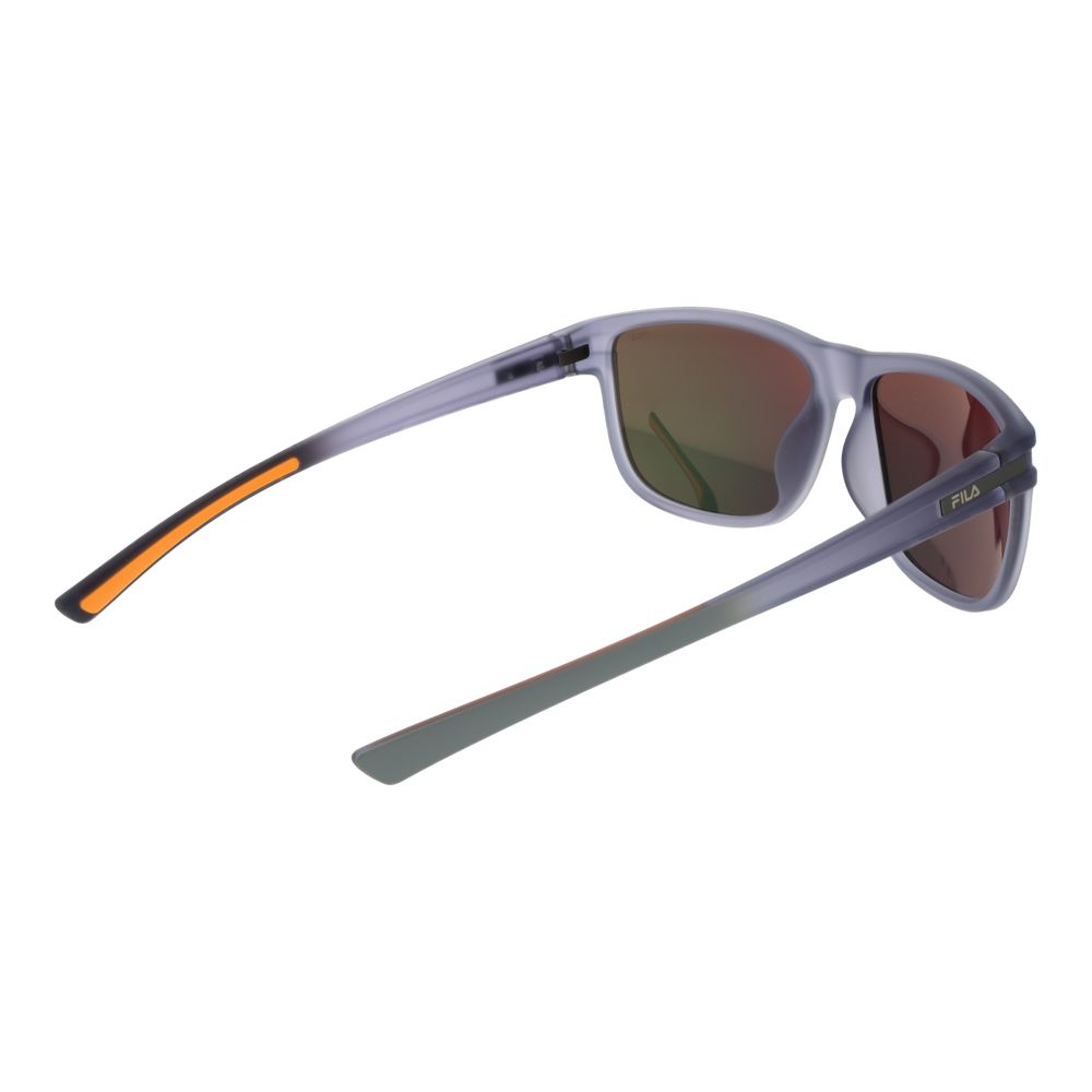 Sunglasses by Fila for men in plastic and gray presents a sumptuous silhouette, featuring gray coloured frame and full-rim square frame design with polarized mirrored category-3-dark-tint lens for a sumptuous look.