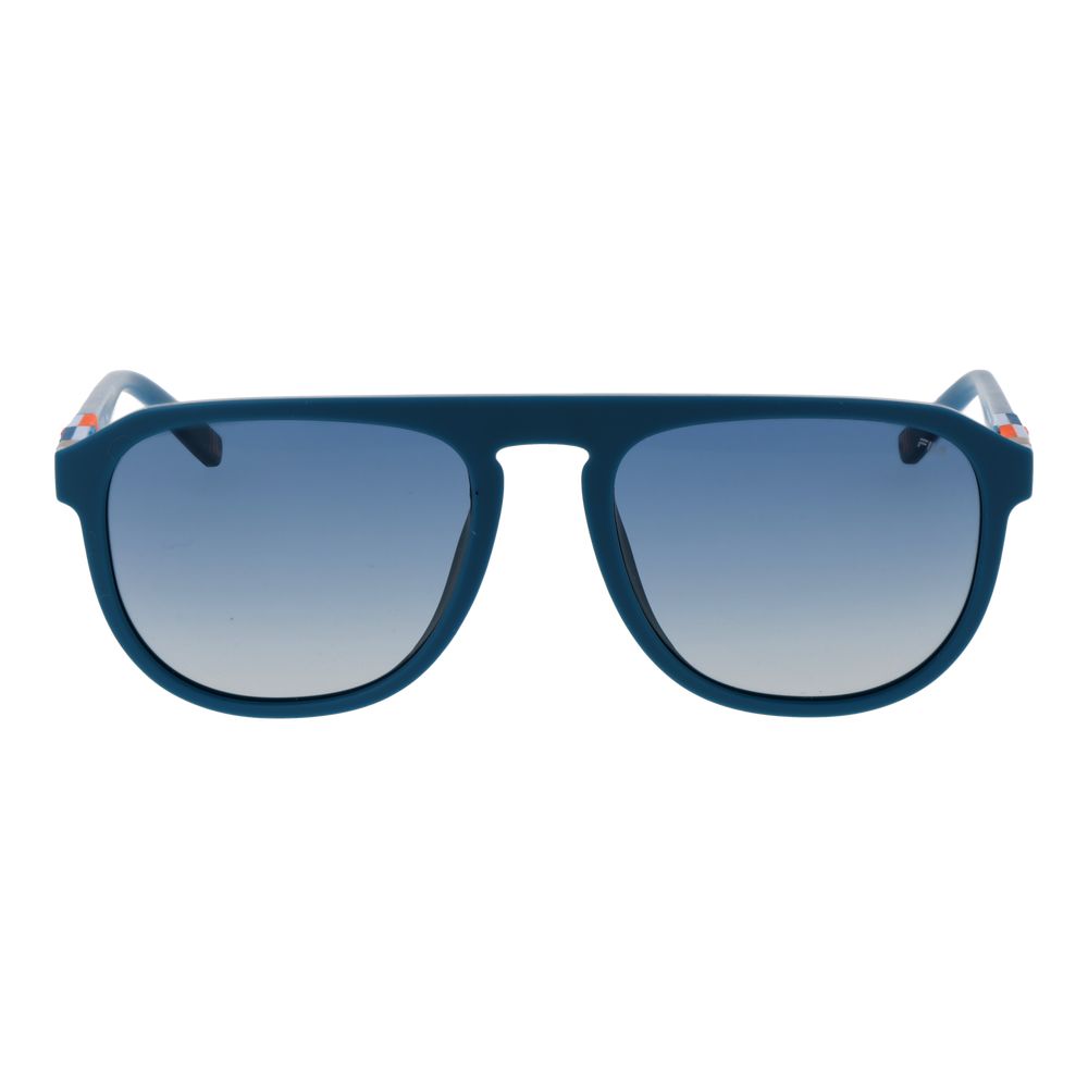 This Sunglasses by Fila for unisex in rubber blue presents a sumptuous silhouette, showcasing a sumptuous aviator full-rim frame design in blue coloured frame and high-performance category-2-medium-tint lens.