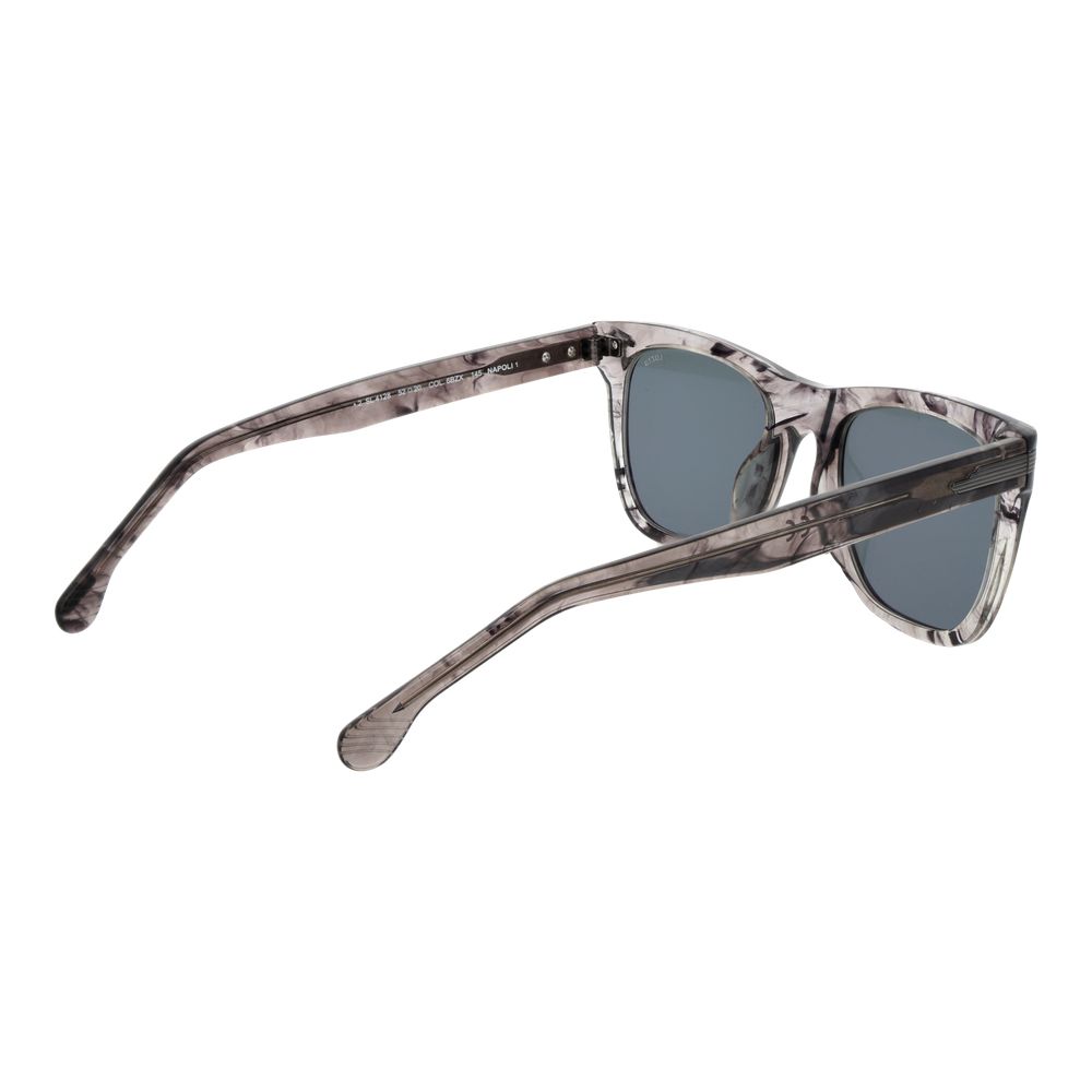 Sunglasses by Lozza for men in plastic gray showcases a ethereal silhouette, featuring gray coloured frame full-rim square frame design with mirrored category-2-medium-tint lens for a ethereal finish.
