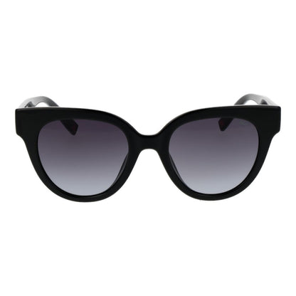 Sunglasses by Fila for women in plastic and black featuring an opulent full-rim cat-eye frame design with a sophisticated black coloured frame finish and high-performance gradient category-2-medium-tint lens.