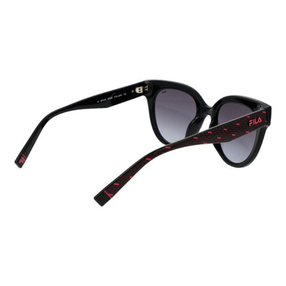 Sunglasses by Fila for women in plastic and black presents a sumptuous silhouette, featuring black coloured frame and full-rim cat-eye frame design with gradient category-2-medium-tint lens for a sumptuous look.
