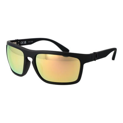 Sunglasses by Police for men in plastic black features a sumptuous silhouette, showcasing a sumptuous rectangle full-rim frame design in black coloured frame with high-performance mirrored category-3-dark-tint lens.