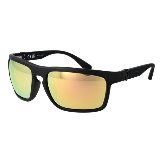Sunglasses by Police for men in plastic black features a sumptuous silhouette, showcasing a sumptuous rectangle full-rim frame design in black coloured frame with high-performance mirrored category-3-dark-tint lens.