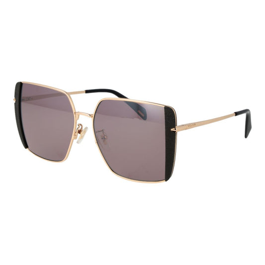 Sunglasses by Police for women in metal and gold featuring an opulent full-rim square frame design with a sophisticated gold coloured frame finish and high-performance mirrored category-3-dark-tint lens.