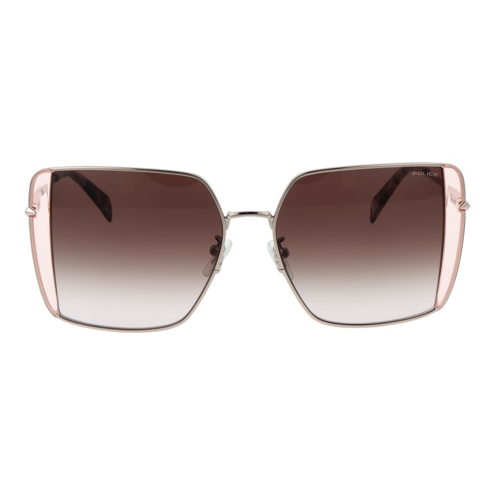 Sunglasses by Police for women in metal rose-gold features a sumptuous silhouette, showcasing a sumptuous full-rim square frame design in rose-gold coloured frame with high-performance gradient category-3-dark-tint lens.