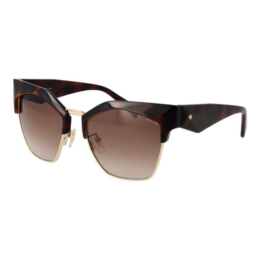 This Sunglasses by Police for women in plastic brown presents a sumptuous silhouette, showcasing a sumptuous full-rim square frame design in brown coloured frame and high-performance gradient category-2-medium-tint lens.