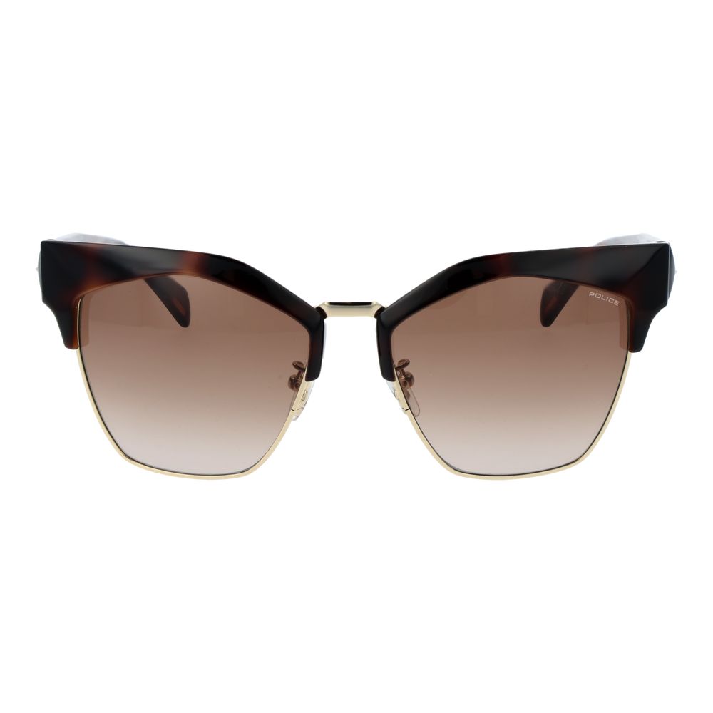 Sunglasses by Police for women in plastic brown showcases a ethereal silhouette, featuring brown coloured frame full-rim square frame design with gradient category-2-medium-tint lens for a ethereal finish.