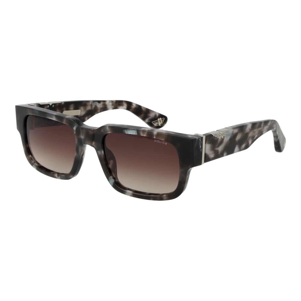 Sunglasses by Police for unisex in cellulose acetate gray features an lustrous full-rim square frame design with gray coloured frame detailing and gradient category-3-dark-tint lens for a lustrous aesthetic.