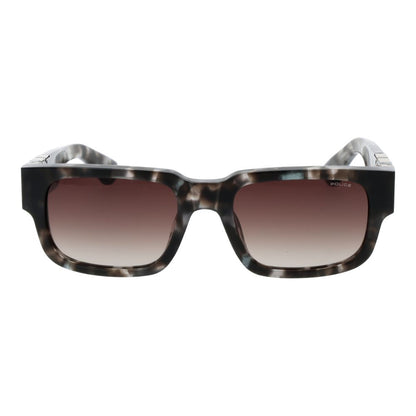 Sunglasses by Police for unisex in cellulose acetate gray features an lustrous full-rim square frame design with gray coloured frame detailing and gradient category-3-dark-tint lens for a lustrous aesthetic.