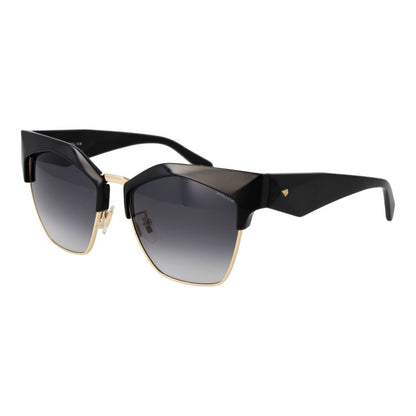 Sunglasses by Police for women in plastic and black presents a sumptuous silhouette, featuring black coloured frame and full-rim cat-eye frame design with gradient category-3-dark-tint lens for a sumptuous look.