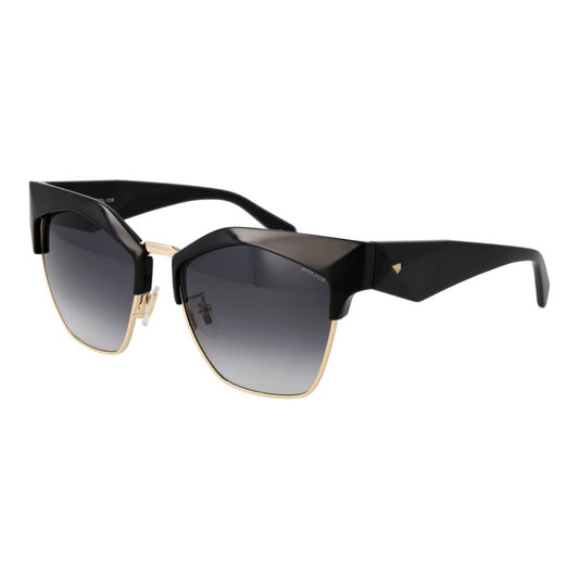 Sunglasses by Police for women in plastic and black presents a sumptuous silhouette, featuring black coloured frame and full-rim cat-eye frame design with gradient category-3-dark-tint lens for a sumptuous look.