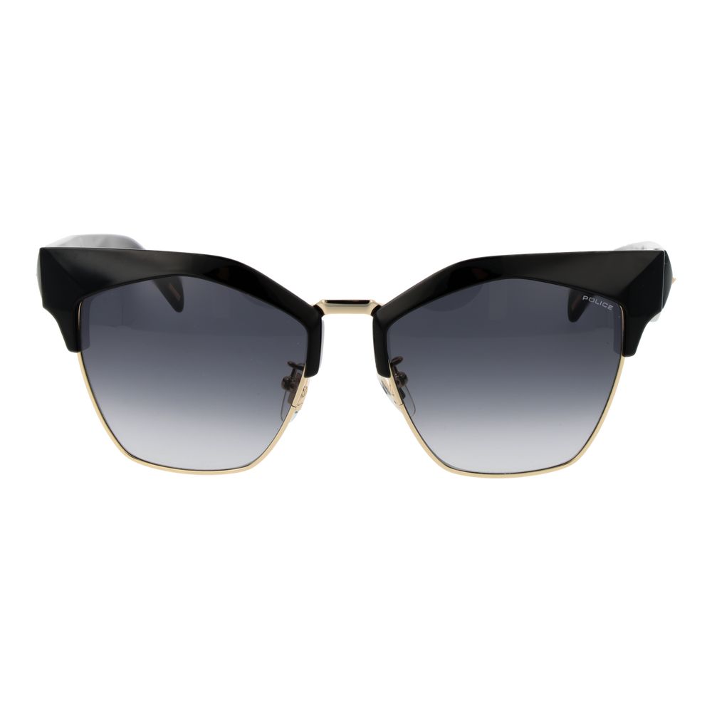Sunglasses by Police for women in plastic black showcases a ethereal silhouette, featuring black coloured frame full-rim cat-eye frame design with gradient category-3-dark-tint lens for a ethereal finish.