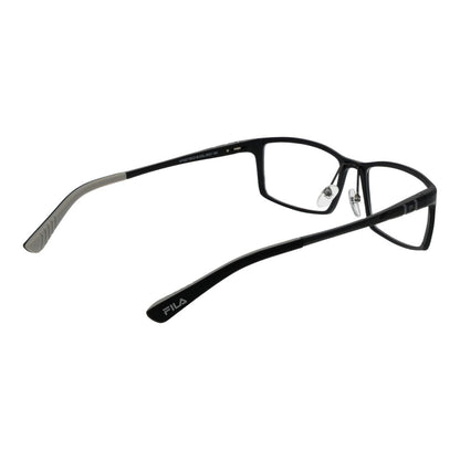 Eyeglasses Frames by Fila for men in aluminium black showcases a reflective silhouette, artfully incorporating a sophisticated black coloured frame with a distinct full-frame frame design.