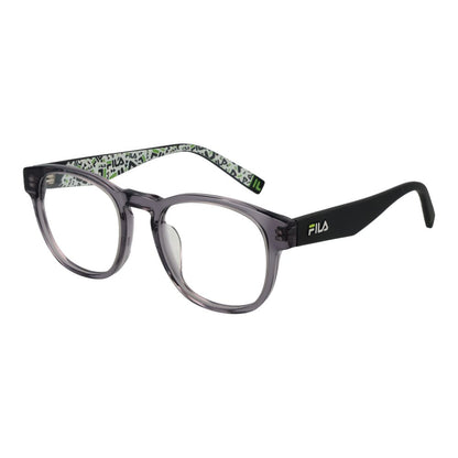 Eyeglasses Frames by Fila for unisex in plastic gray showcases a reflective silhouette, artfully incorporating a sophisticated gray coloured frame with a distinct full-frame frame design.
