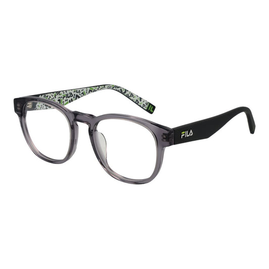Eyeglasses Frames by Fila for unisex in plastic gray showcases a reflective silhouette, artfully incorporating a sophisticated gray coloured frame with a distinct full-frame frame design.