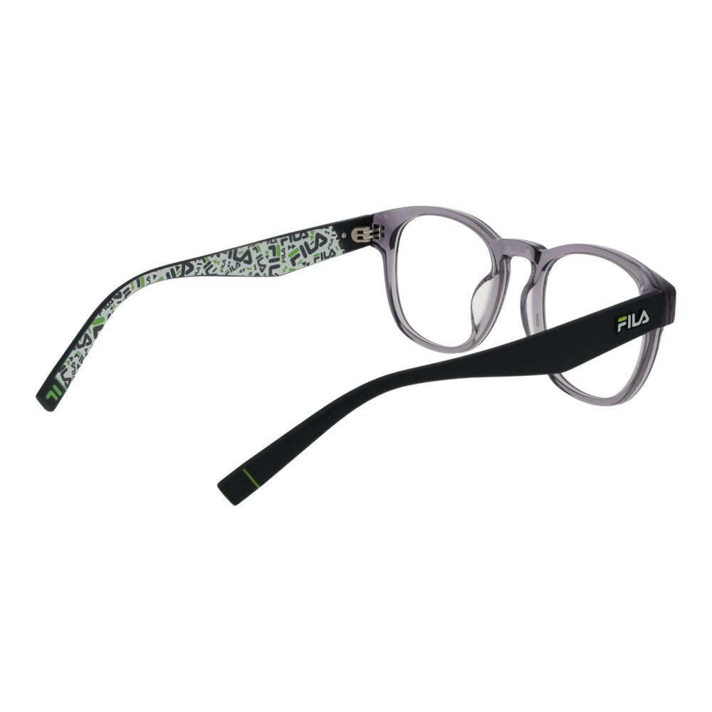 Eyeglasses Frames by Fila for unisex in plastic gray showcases a reflective silhouette, artfully incorporating a sophisticated gray coloured frame with a distinct full-frame frame design.