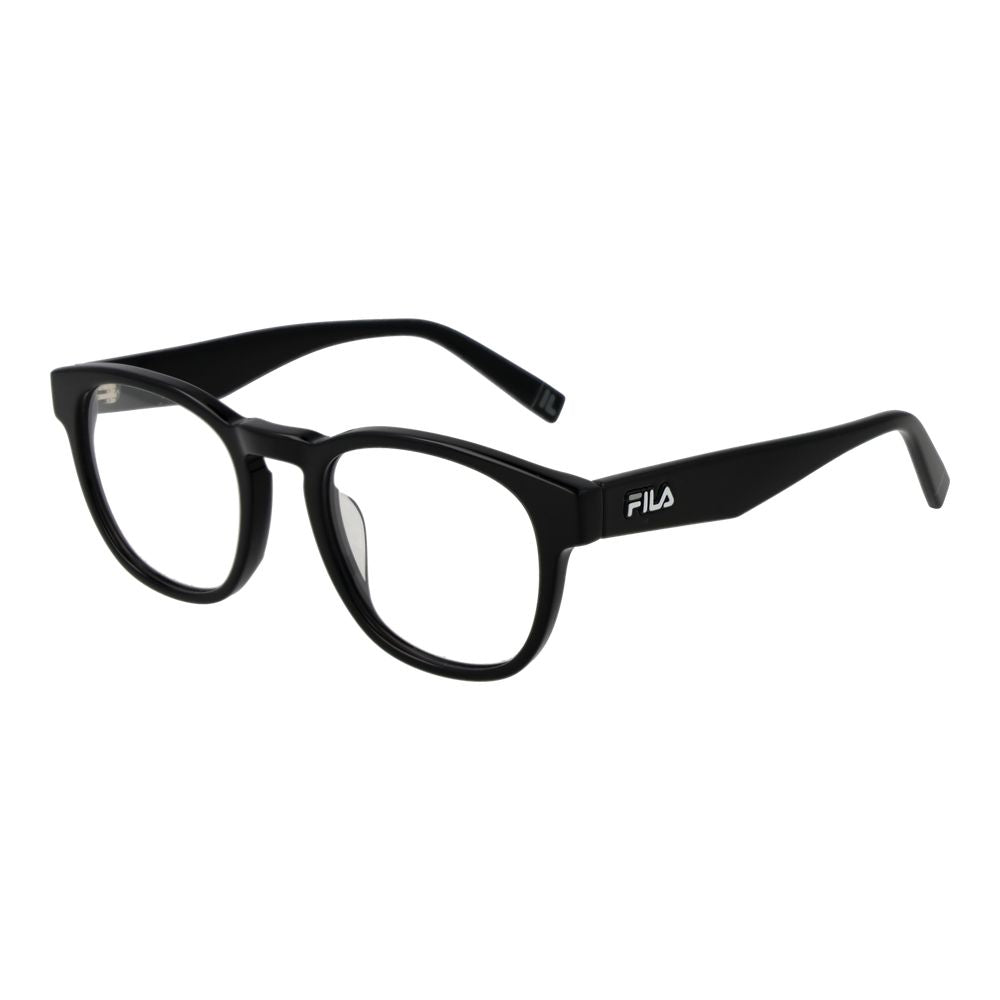 Eyeglasses Frames by Fila for unisex in plastic black showcases a reflective silhouette, artfully incorporating a sophisticated black coloured frame with a distinct full-frame frame design.