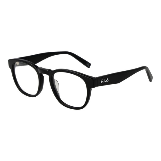 Eyeglasses Frames by Fila for unisex in plastic black showcases a reflective silhouette, artfully incorporating a sophisticated black coloured frame with a distinct full-frame frame design.