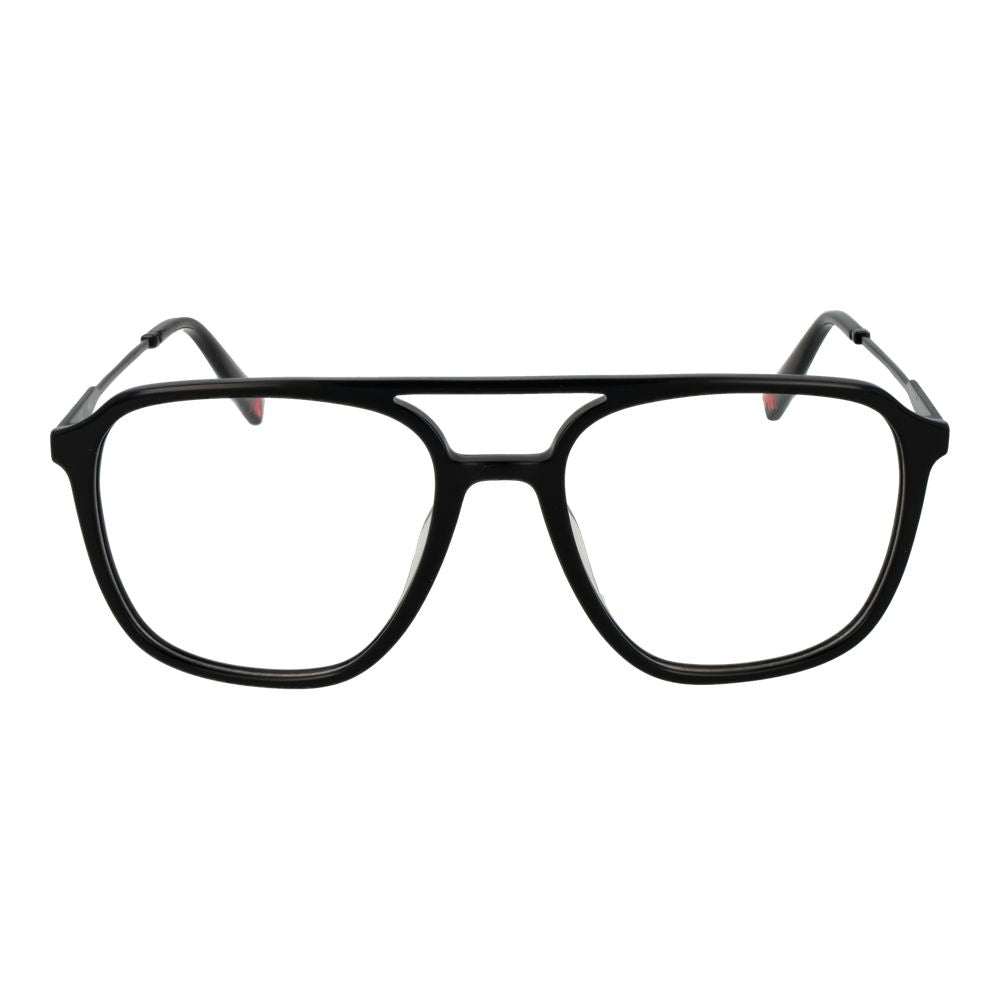 Eyeglasses Frames by Fila for men in stainless steel black showcases a reflective silhouette, artfully incorporating a sophisticated black coloured frame with a distinct full-frame frame design.