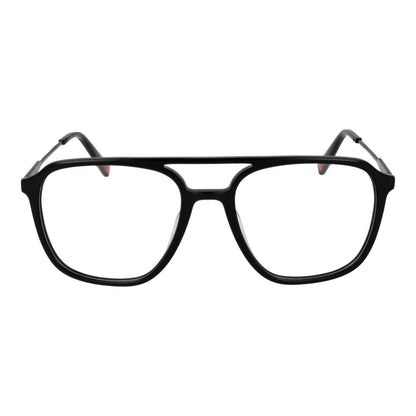 Eyeglasses Frames by Fila for men in stainless steel black showcases a reflective silhouette, artfully incorporating a sophisticated black coloured frame with a distinct full-frame frame design.